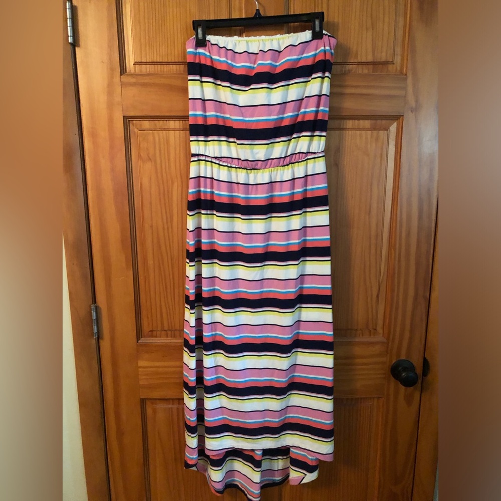 GAP Strapless Maxi Dress in Pink, Navy, White & Yellow Stripes